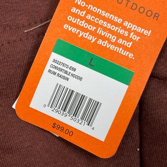 Bass Outdoor Convertible Hoodie Rum Raisin L NWT 6306 - Picture 5 of 8